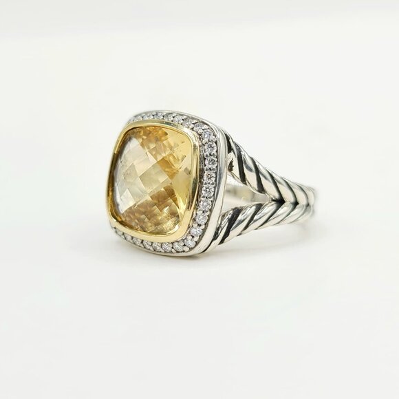 David Yurman Albion Champagne Citrine Diamond Ring w/ 18K Gold & Diamonds - Sz 7 - Picture 9 of 16